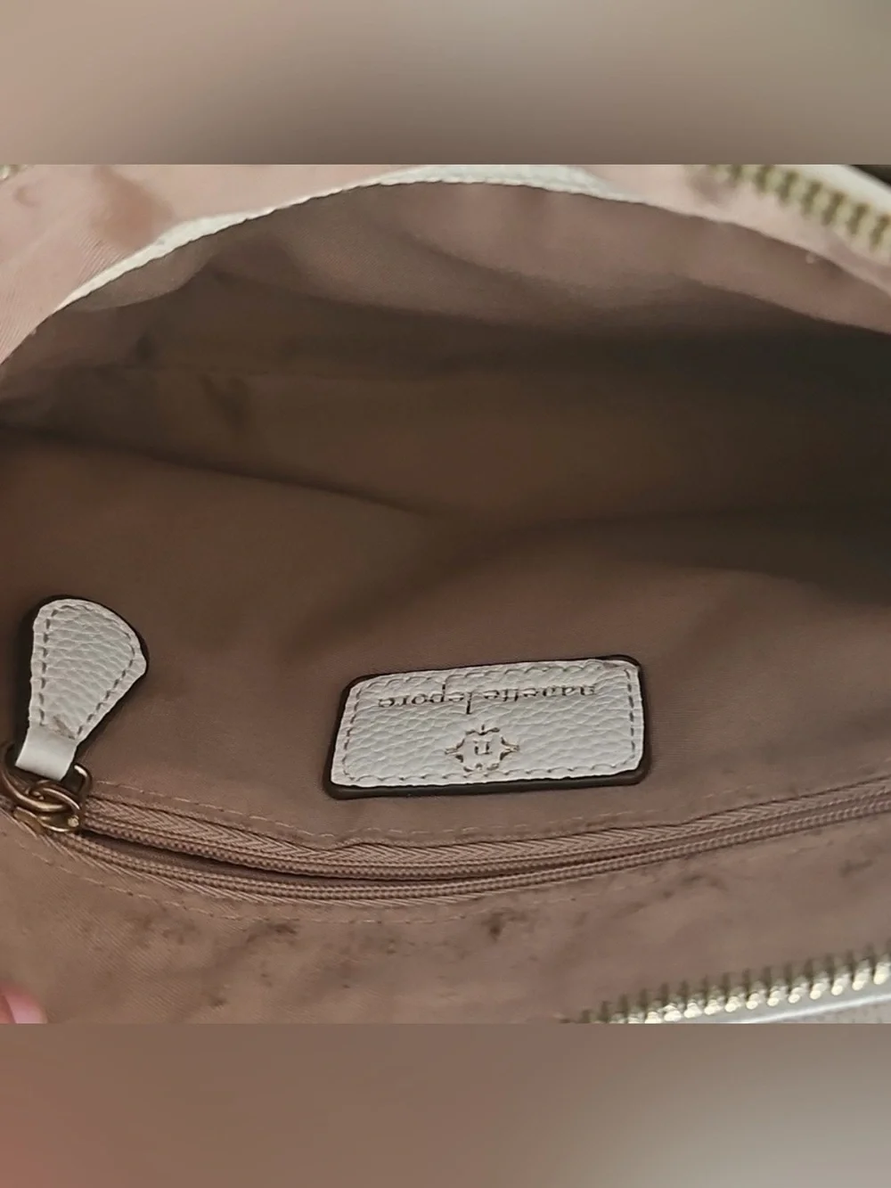 Nanette Lepore White Pebbled Faux Leather Wristlet Crossbody Bag with Gold Logo